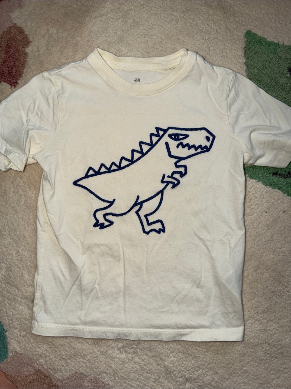 H&M Cream Tee with Navy Dinosaur Outline Embroidery